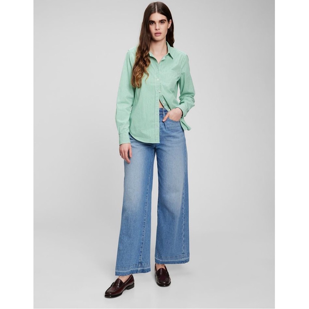 Gap Organic Cotton Perfect Shirt Green Stripe